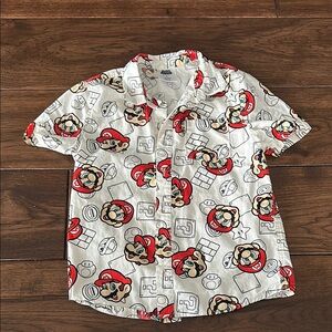 Nintendo White and Red Casual Button Down Shirt